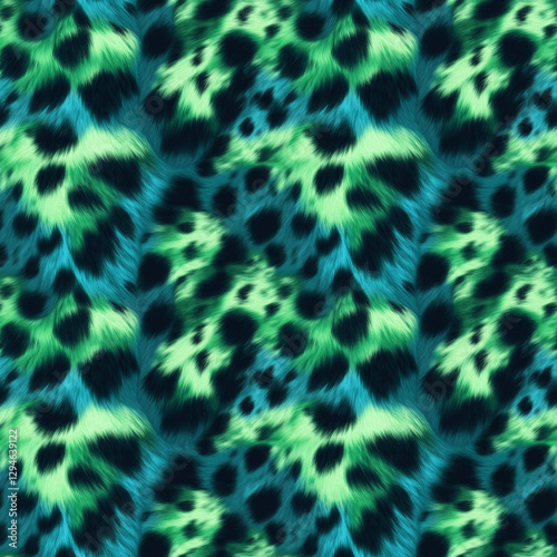 Blue and Green Leopard Print with a Soft Fur Texture