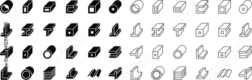 Steel products Stainless steel Metal sheet, coil, strip, pipe, armature metallurgy products, construction industry isolated on transparent background vector for apps or web