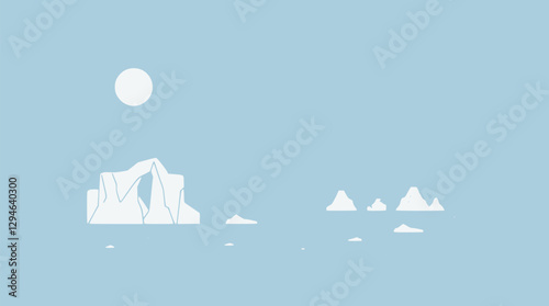 Outline arctic landscape with icebergs minimalistic vector illustration.