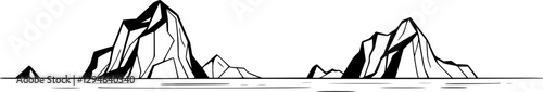 Outline arctic landscape with icebergs minimalistic vector illustration.