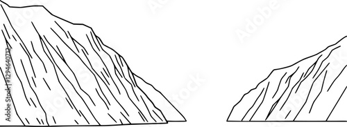 Outline Nordic fjord with cliffs and water simple vector landscape.