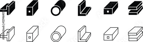 Steel products Stainless steel Metal sheet, coil, strip, pipe, armature metallurgy products, construction industry isolated on transparent background vector for apps or web