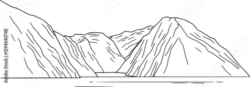 Outline Nordic fjord with cliffs and water simple vector landscape.