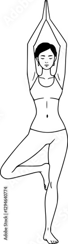 Minimalist outline of a woman in a yoga pose wellness and balance theme.