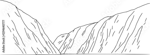 Outline Nordic fjord with cliffs and water simple vector landscape.