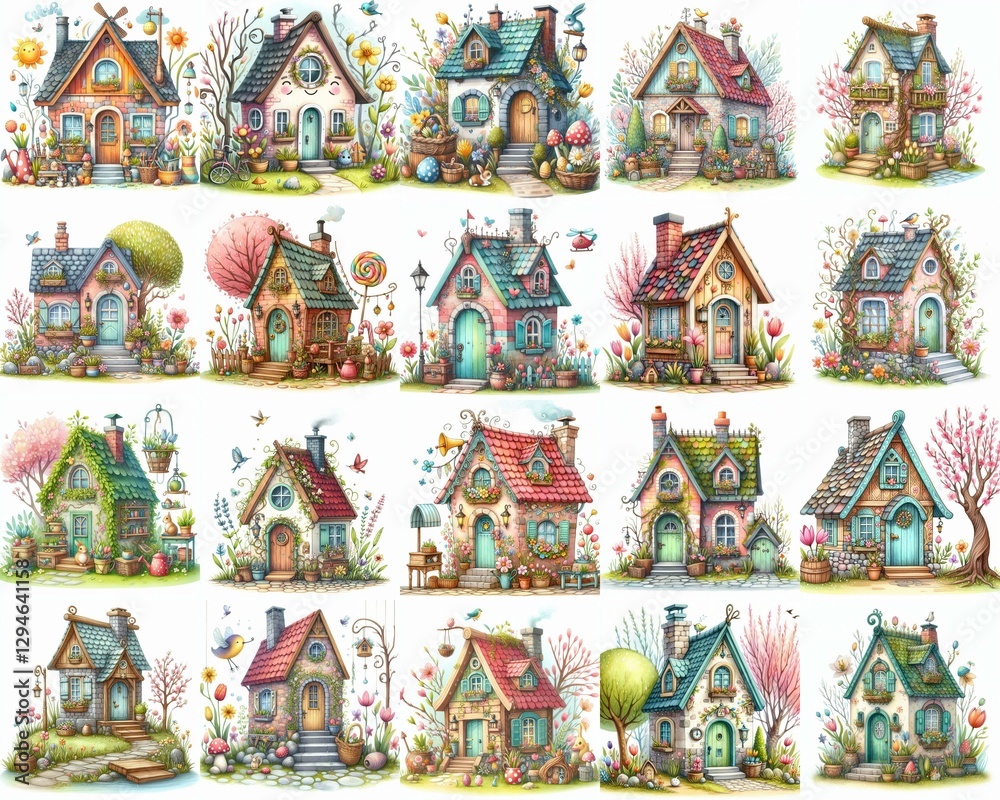 Obraz premium Watercolor Spring House. AI generated illustration