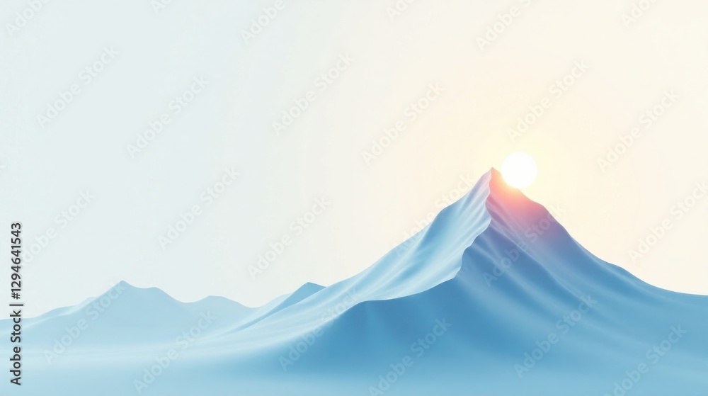 Serene Sunrise Over a Smooth, Pastel Blue Mountain Range with Gentle Slopes and a Calm Atmosphere Serene Sunrise Over a Smooth, Pastel Blue Mountain Range with Gentle Slopes and a Calm Atmosphere