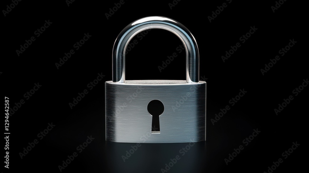 Shiny metallic padlock with a keyhole on a black background Shiny metallic padlock with a keyhole on a black background