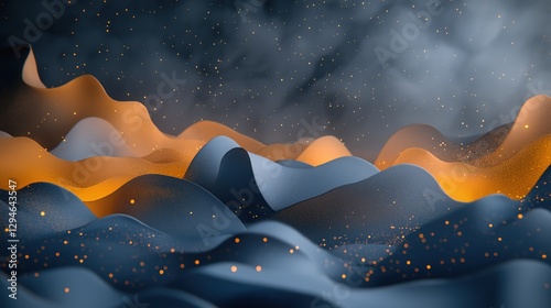 Wallpaper Mural Dark wavy abstract landscape with glowing orange and blue Torontodigital.ca