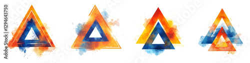 Abstract Orange and Blue Triangle Watercolor Design set 