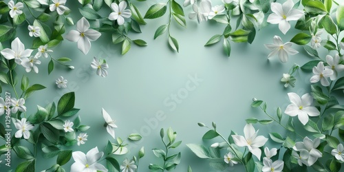Wallpaper Mural Beautiful white flowers and leaves arranged on a soft green background for a fresh and elegant design Torontodigital.ca