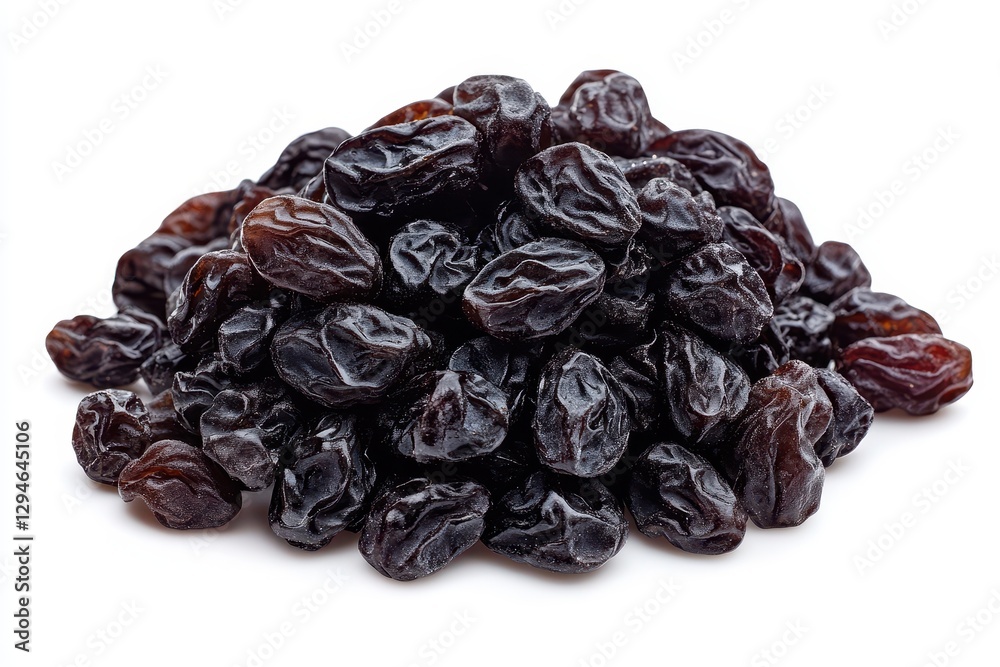 Pile of Dark Raisins Isolated on White Background: A Healthy Grape Snack Pile of Dark Raisins Isolated on White Background: A Healthy Grape Snack