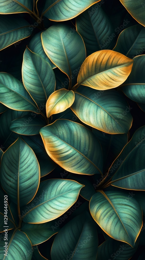 Golden and green leaves creating a luxurious natural pattern Golden and green leaves creating a luxurious natural pattern