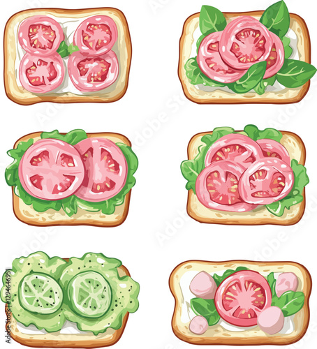 set of cartoon hand-drawn sandwiches