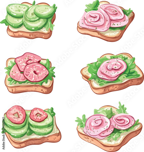 set of cartoon hand-drawn sandwiches