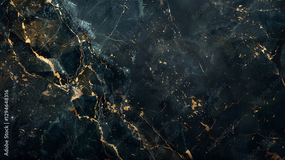 Luxury Dark Marble Texture with Deep Black and Gold Abstract Patterns