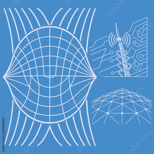 Futuristic 3D Grid Wire frame – Cyber Tech AI Network Background