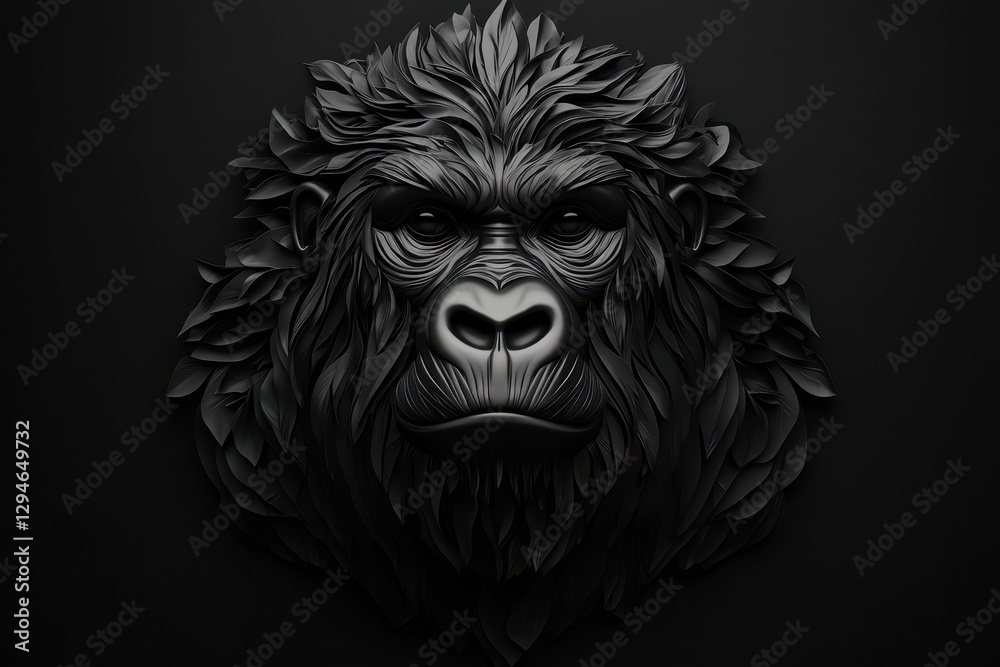 Obraz premium Monochrome Portrait of a Gorilla Head Against Dark Backdrop, Capturing the Essence of Tropical Wildlife