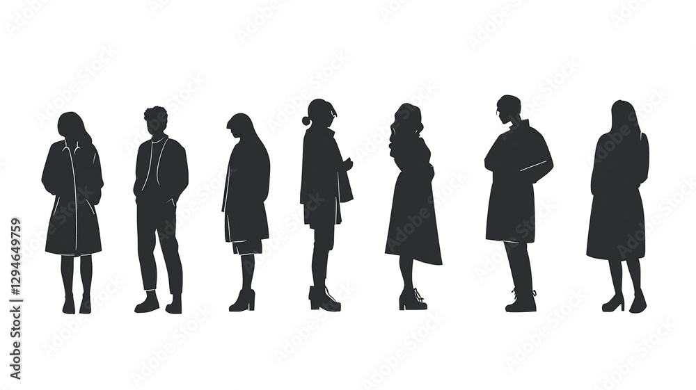 Silhouettes of people in poses highlighting teamwork and human connections. Generative AI