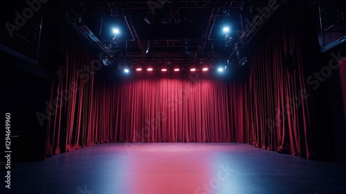 A premium live performance venue with silk curtains and a modern, luxurious stage aesthetic.