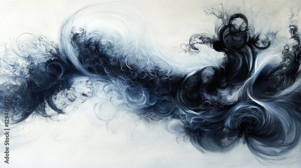 Fototapeta premium Abstract Blue and White Swirling Painting