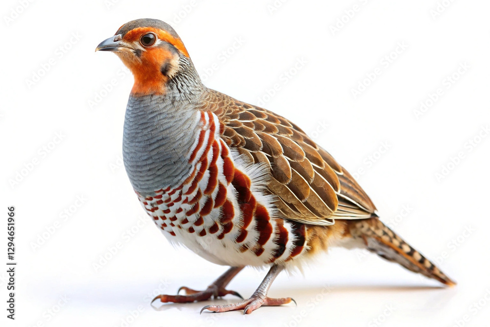 Close-up of a beautifully patterned partridge standing against a clean white background. AI Generated Close-up of a beautifully patterned partridge standing against a clean white background. AI Generated