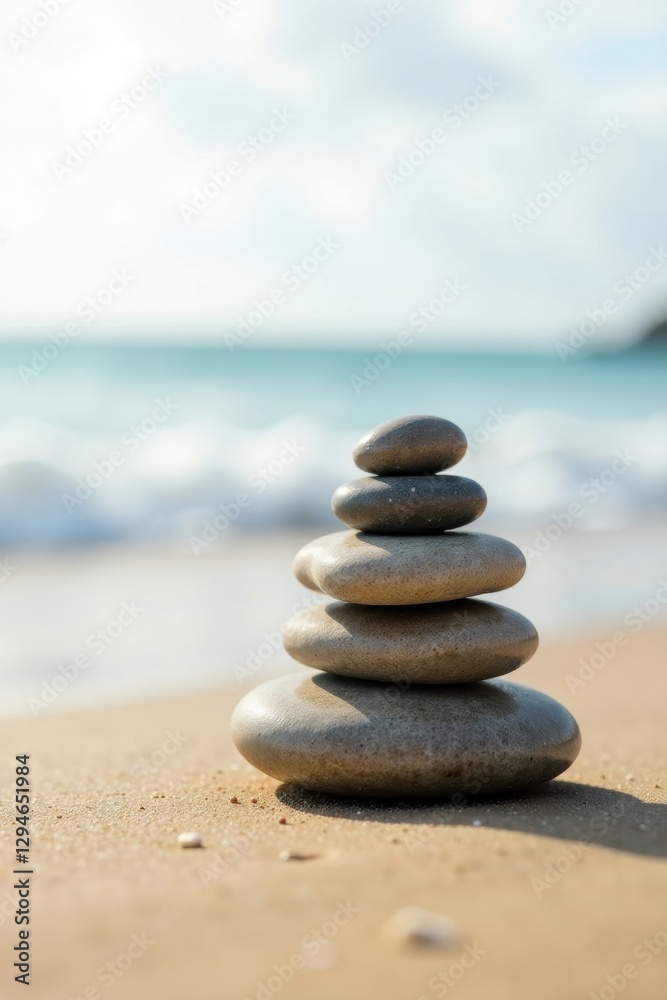 Serene Beach Stones Stacked in Balanced Harmony, Reflecting Tranquility and Coastal Calm Serene Beach Stones Stacked in Balanced Harmony, Reflecting Tranquility and Coastal Calm