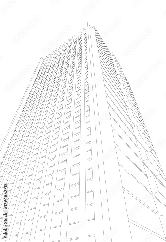 Modern Skyscraper Wireframe. Futuristic Urban Architecture in Abstract Perspective Modern Skyscraper Wireframe. Futuristic Urban Architecture in Abstract Perspective