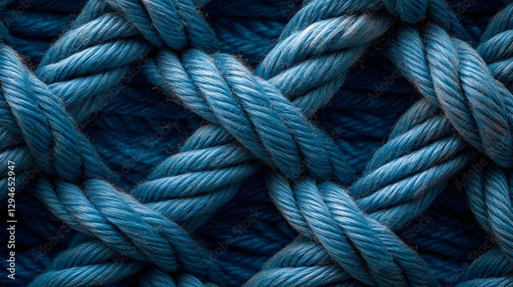 The image is of a blue rope with a pattern of knots. The rope is made of a blue material and he is very thick. The knots are arranged in a way that creates a unique and interesting design The image is of a blue rope with a pattern of knots. The rope is made of a blue material and he is very thick. The knots are arranged in a way that creates a unique and interesting design