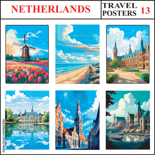 Netherlands Keukenhof Zandvoort Binnenhof Travel Poster Wall Art Print Collection Set Part 13