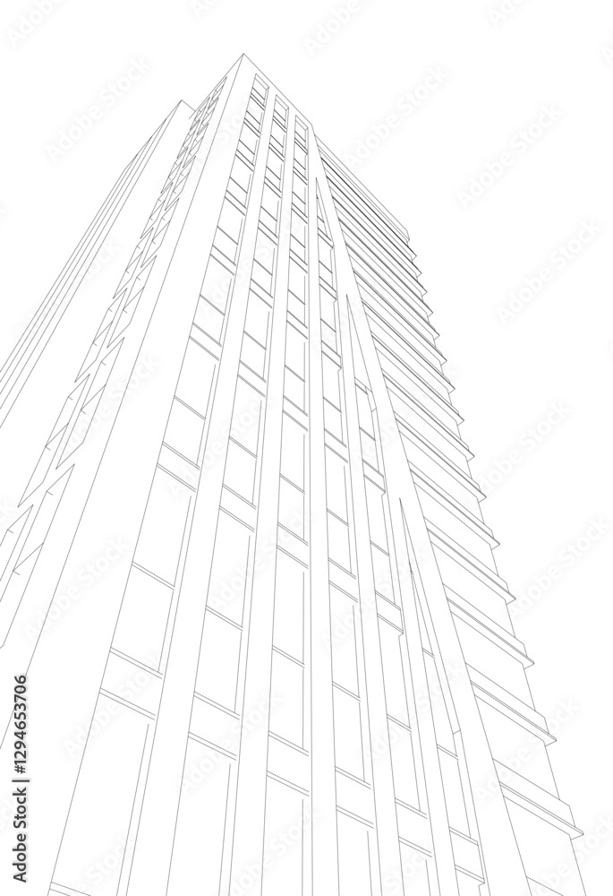 Fototapeta premium Modern Skyscraper Wireframe. Futuristic Urban Architecture in Abstract Perspective