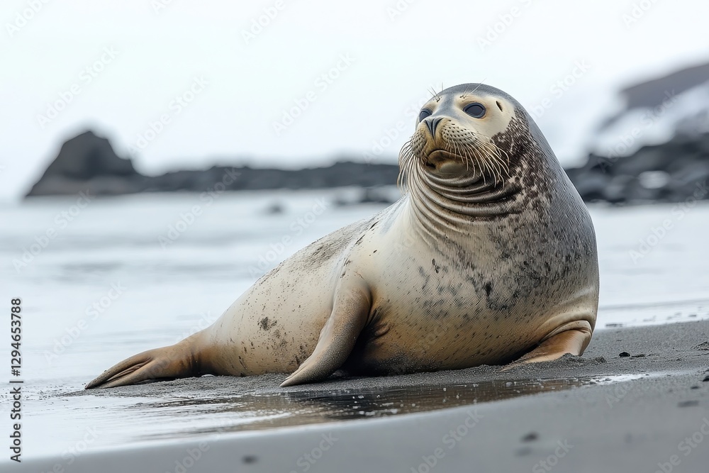 Fototapeta premium Majestic Bearded Seal in Its Arctic Habitat: A Wild Mammal of the Sea