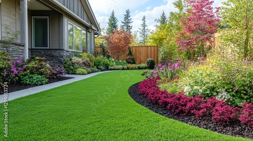 Colorful landscaped yard of a modern house