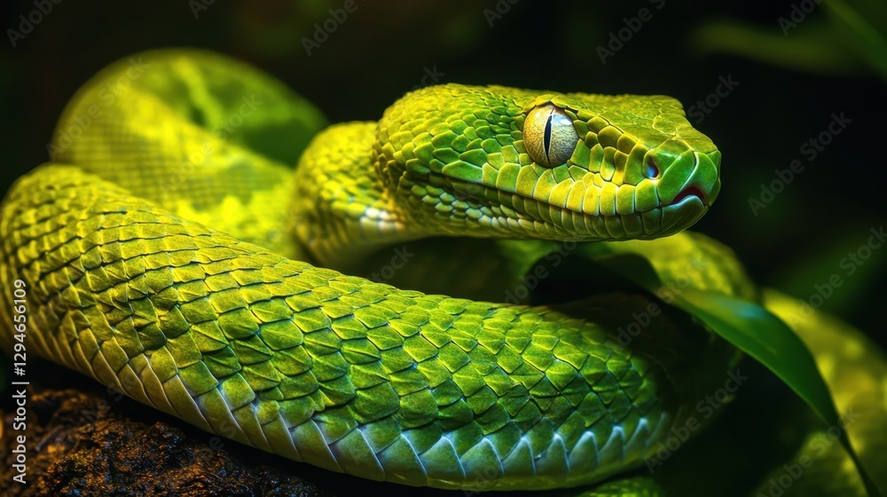 Lush Green Viper: Nature's Intricate Reptile in Its Natural Habitat Lush Green Viper: Nature's Intricate Reptile in Its Natural Habitat
