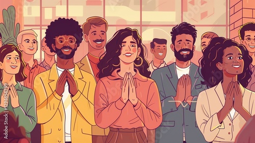 Diverse colleagues clapping and smiling during business meeting