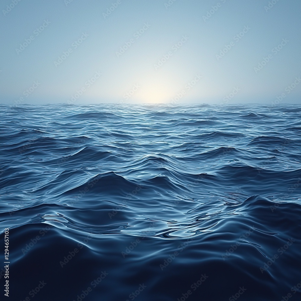 Fototapeta premium Calm ocean waters reflect the early morning light at dawn over the horizon
