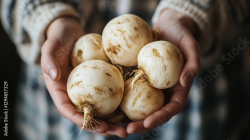 Hands holding freshly harvested rutabaga roots