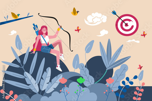 Archer aiming at target, achieving goals and objectives in nature
