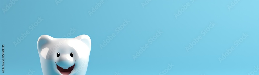Tooth model isolated on blue background with copy space. 3d illustration. Dental concept with copy space Tooth model isolated on blue background with copy space. 3d illustration. Dental concept with copy space