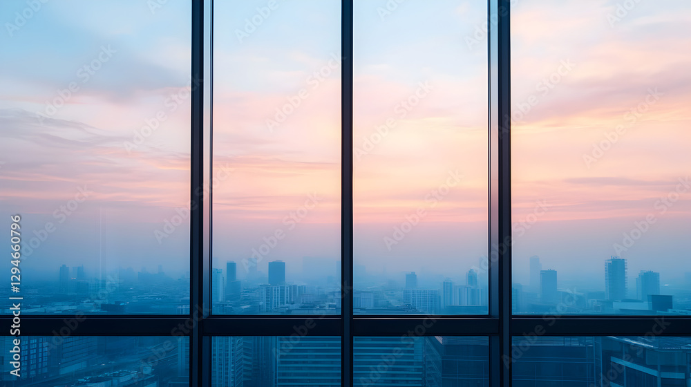 Fototapeta premium Sunset view from modern office building city skyline urban landscape photography