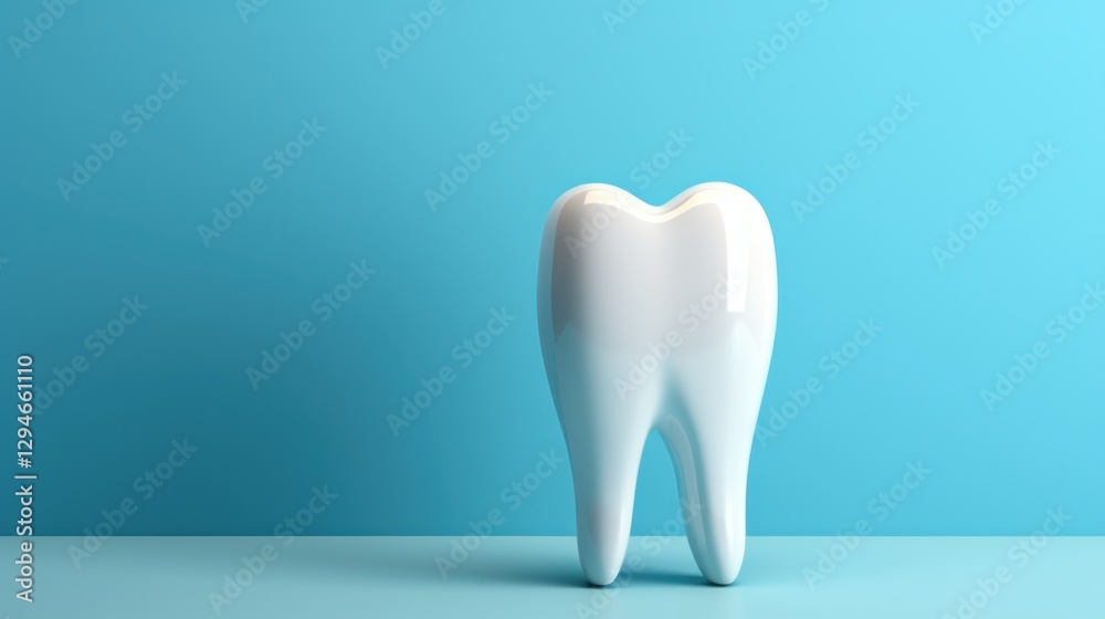 Tooth model isolated on blue background with copy space. 3d illustration. Dental concept with copy space Tooth model isolated on blue background with copy space. 3d illustration. Dental concept with copy space