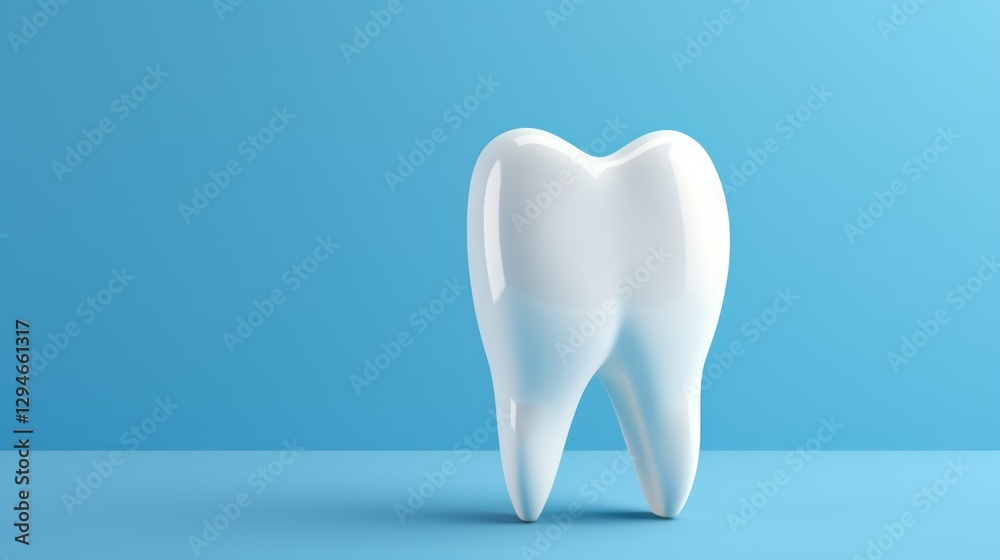 Tooth model isolated on blue background with copy space. 3d illustration. Dental concept with copy space Tooth model isolated on blue background with copy space. 3d illustration. Dental concept with copy space