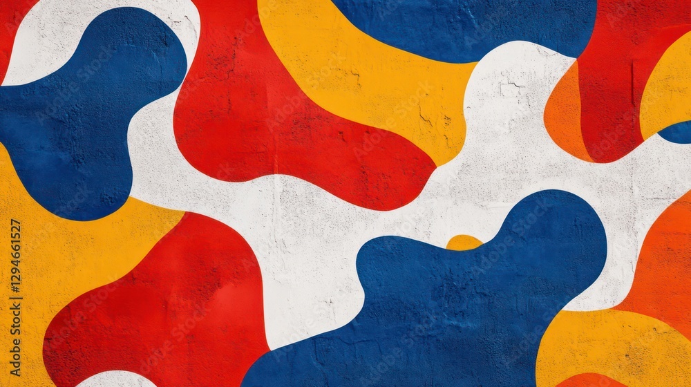 A vibrant abstract pattern with irregular organic shapes in bold primary colors, blended with a slightly rough, A vibrant abstract pattern with irregular organic shapes in bold primary colors, blended with a slightly rough,