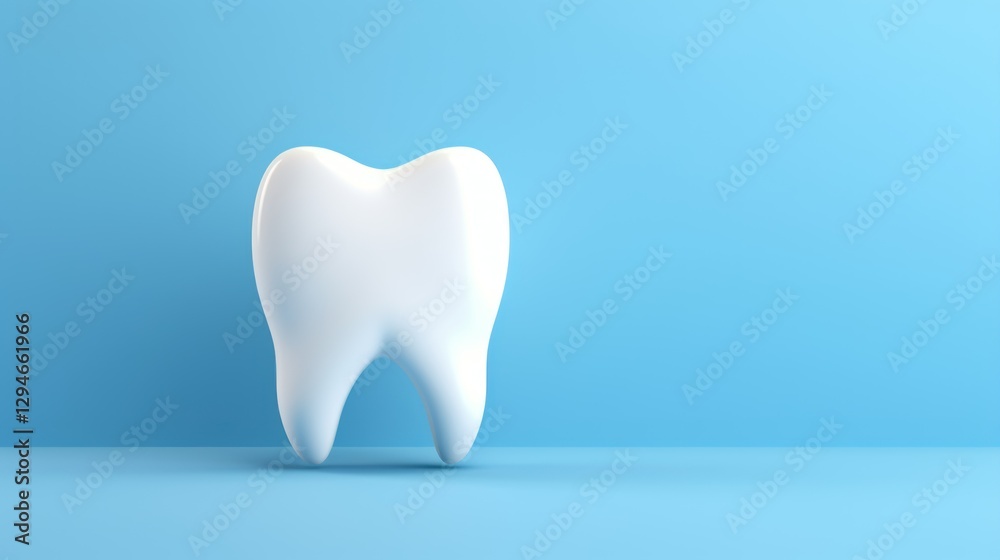 Tooth model isolated on blue background with copy space. 3d illustration. Dental concept with copy space Tooth model isolated on blue background with copy space. 3d illustration. Dental concept with copy space