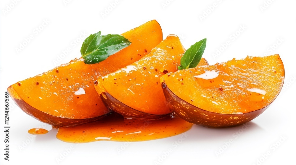 A delicious roasted acorn squash sliced into wedges with caramelized finish isolated on white background. Generative AI A delicious roasted acorn squash sliced into wedges with caramelized finish isolated on white background. Generative AI