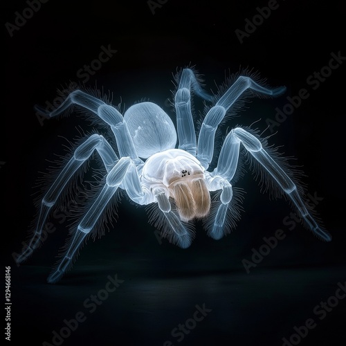 A scientific digital art piece displaying the intricate details of a spider's body structure and exoskeleton in dark tones through an X-ray representation photo