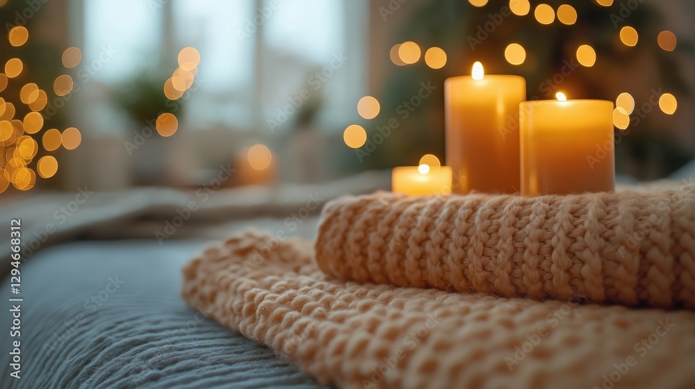 Candlelit Bedroom with Cozy Blankets and Warm Glow Candlelit Bedroom with Cozy Blankets and Warm Glow