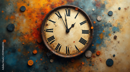 Wallpaper Mural Abstract surreal wall clock on a colored background with round decorative elements Torontodigital.ca