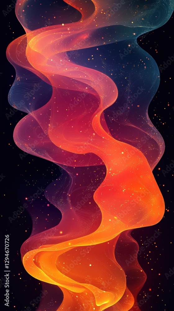 Abstract Colorful Flowing Waves with Stars on Dark Background Abstract Colorful Flowing Waves with Stars on Dark Background