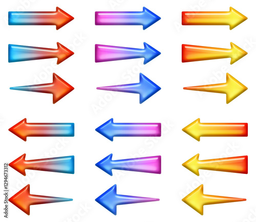 Free Download Set of three-dimensional arrows with colorful gradients in early internet style isolated on transparent background - GFXLoad